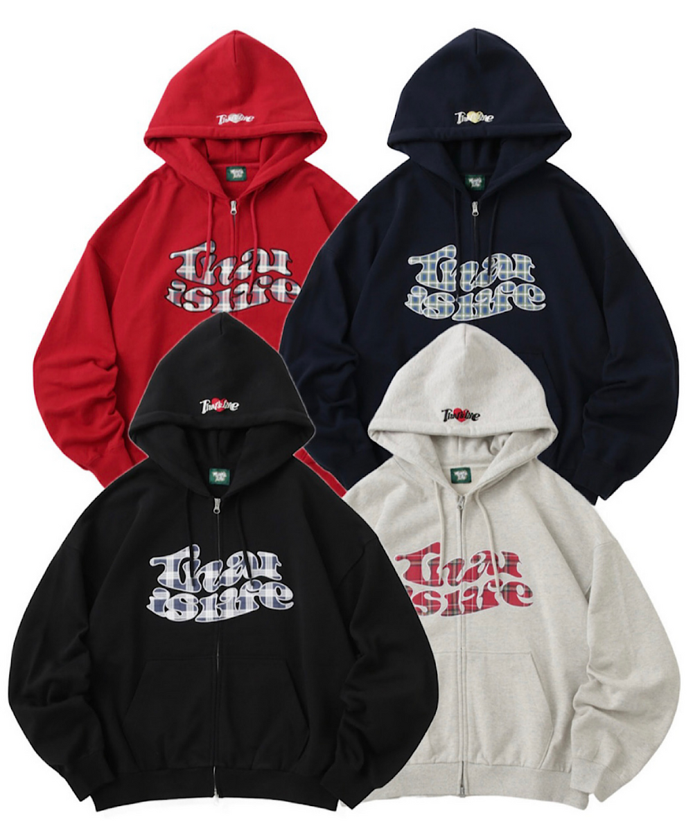 HEAVY WEIGHT 12.0oz FRONT Checked LOGO ZIP HOODIE – That's life