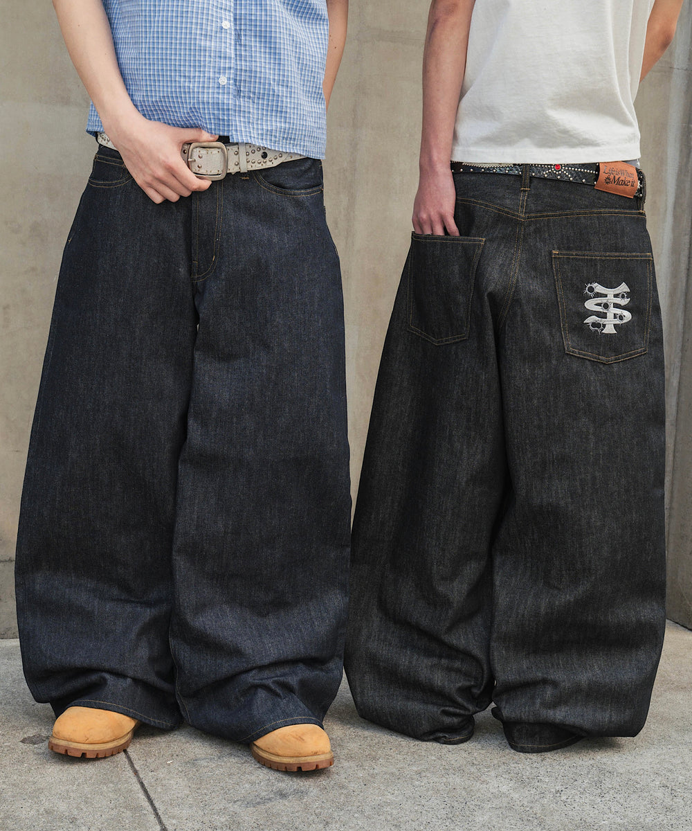 【That's life】 rigid buggy denim 生デニム TS logo Rigid Baggy denim – That's life online store