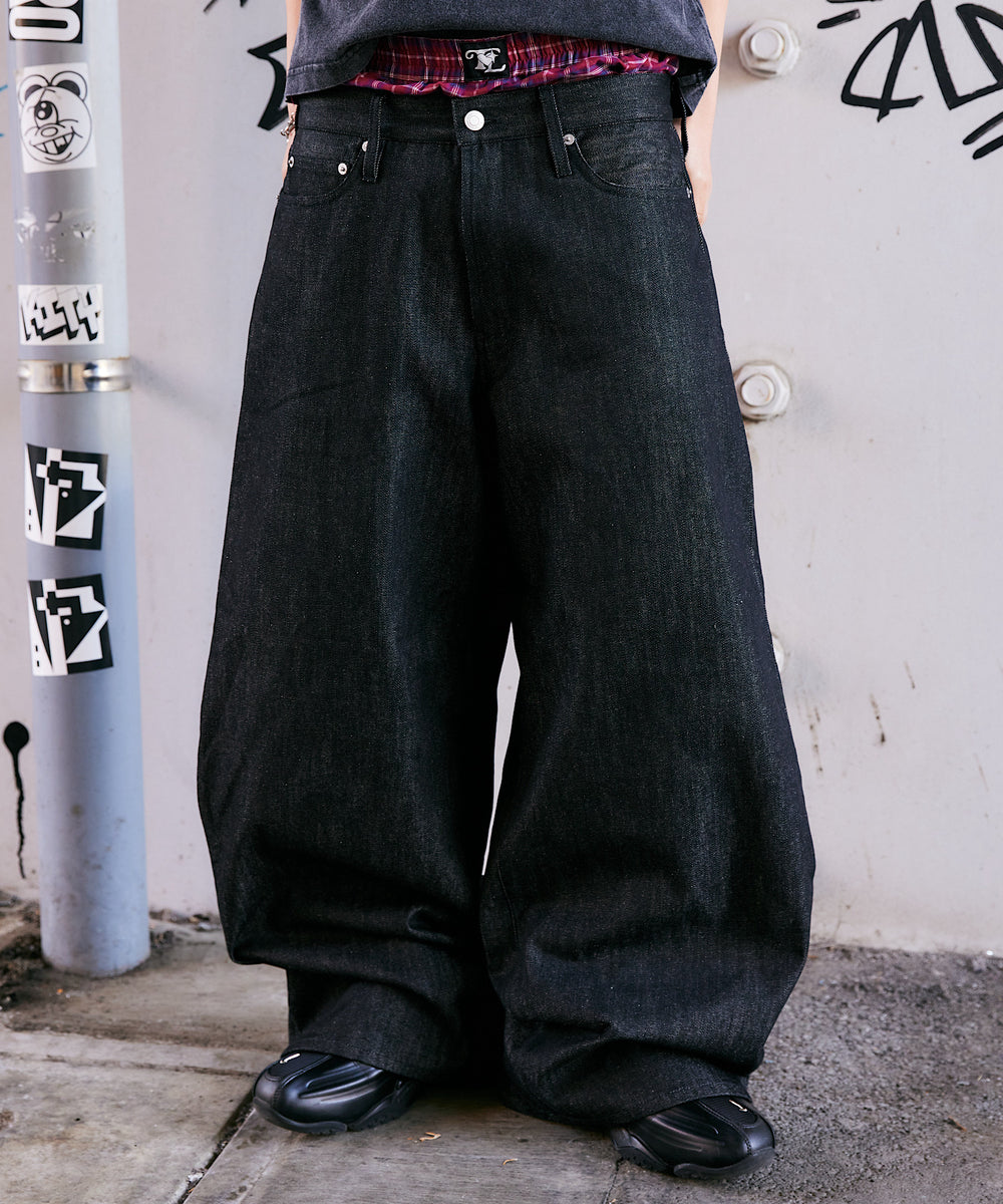 Check layered Rigid Baggy denim – That's life online store
