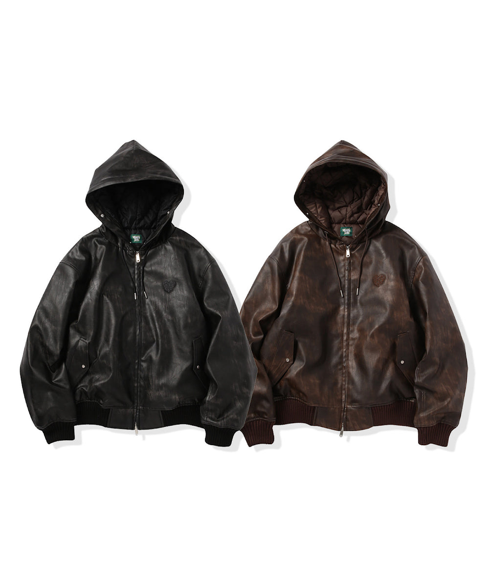 Faux Leather fur Heart logo hooded jacket – That's life online store