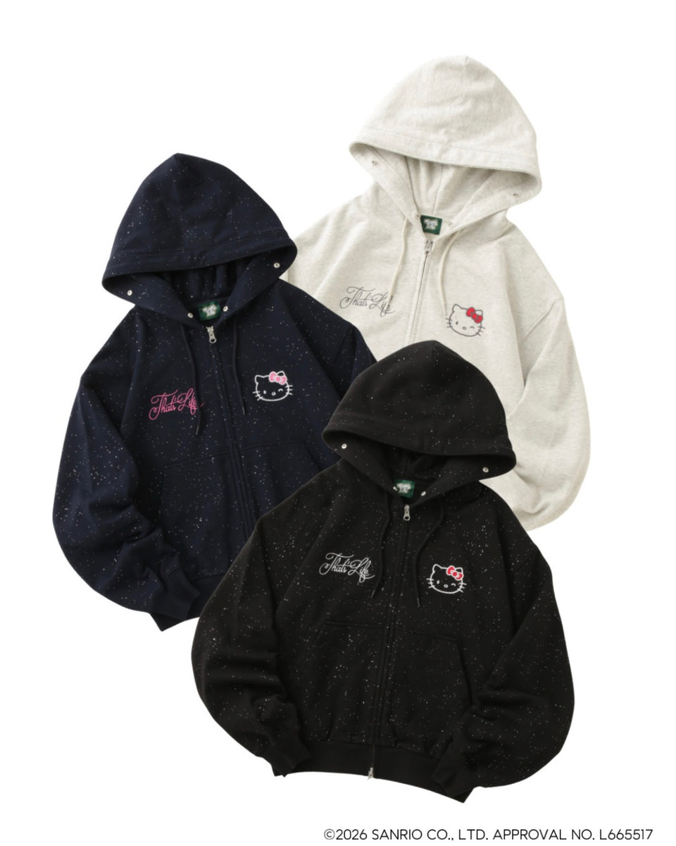 HELLO KITTY × Glitter Embroidery Fur zip hoodie – That's life
