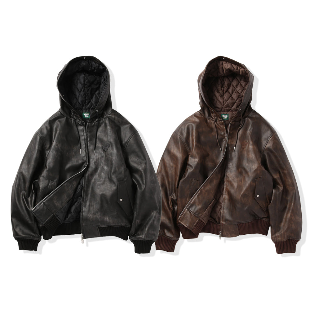 Faux Leather fur Heart logo hooded jacket free