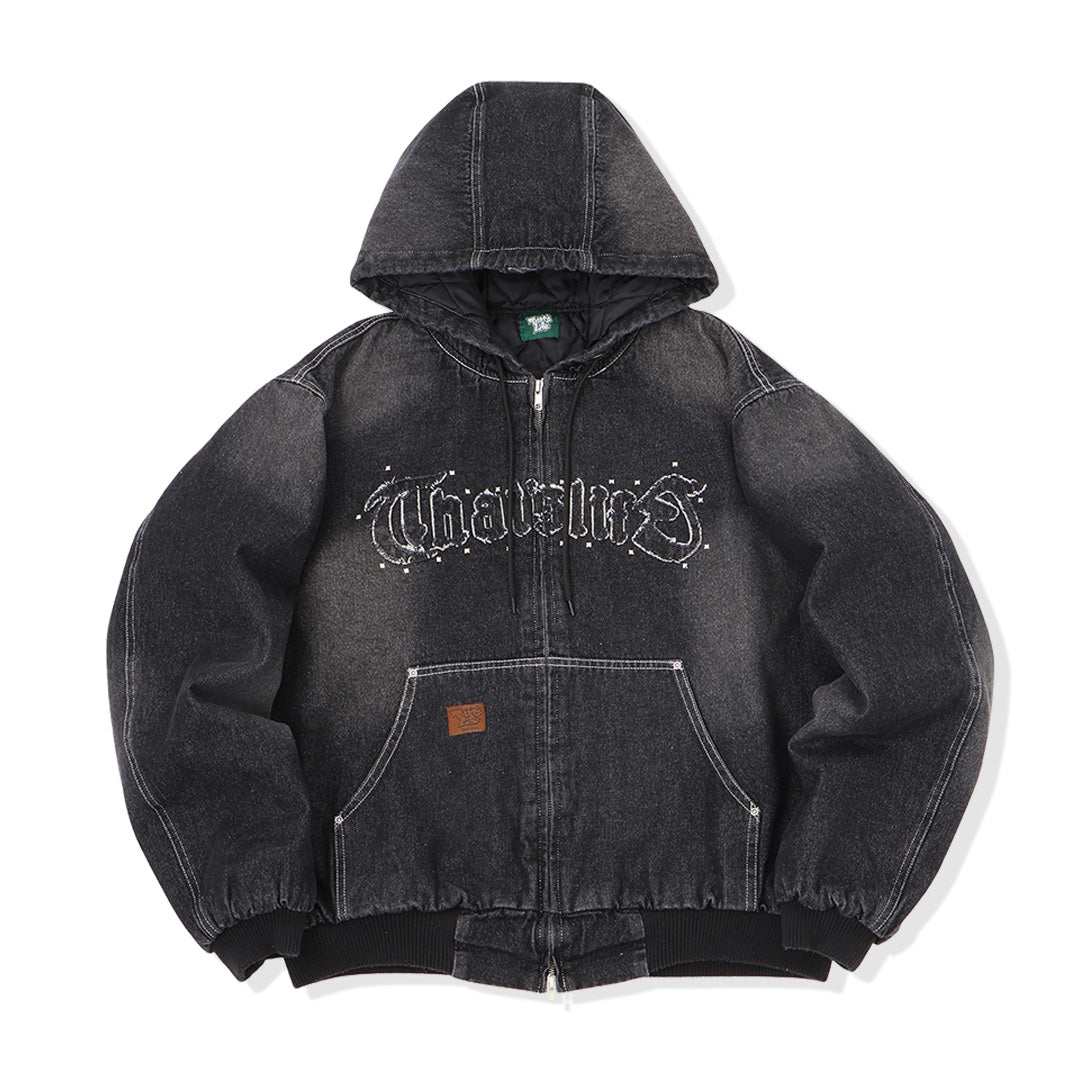 Vintage styles Front logo Denim zip hoodie