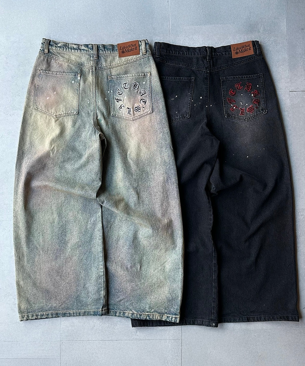 Circle paint logo Baggy denim pants