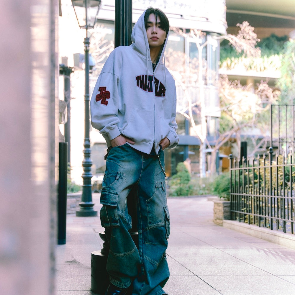 Vintage styles Front logo zip hoodie