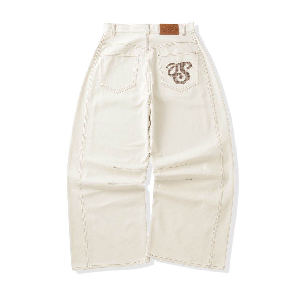Checked TS logo Rigid Baggy Denim pants