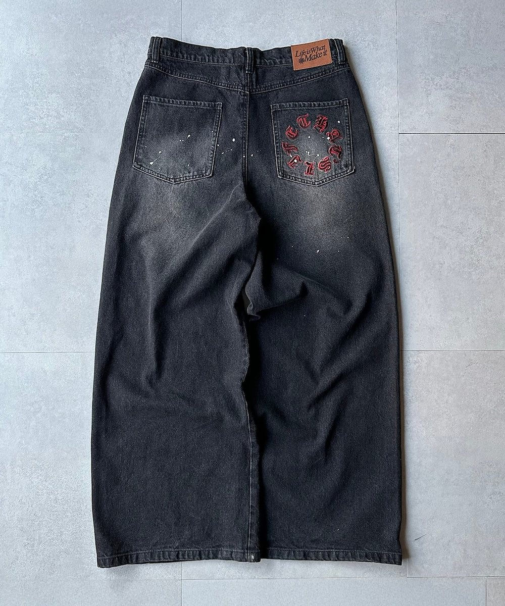 Circle paint logo Baggy denim pants