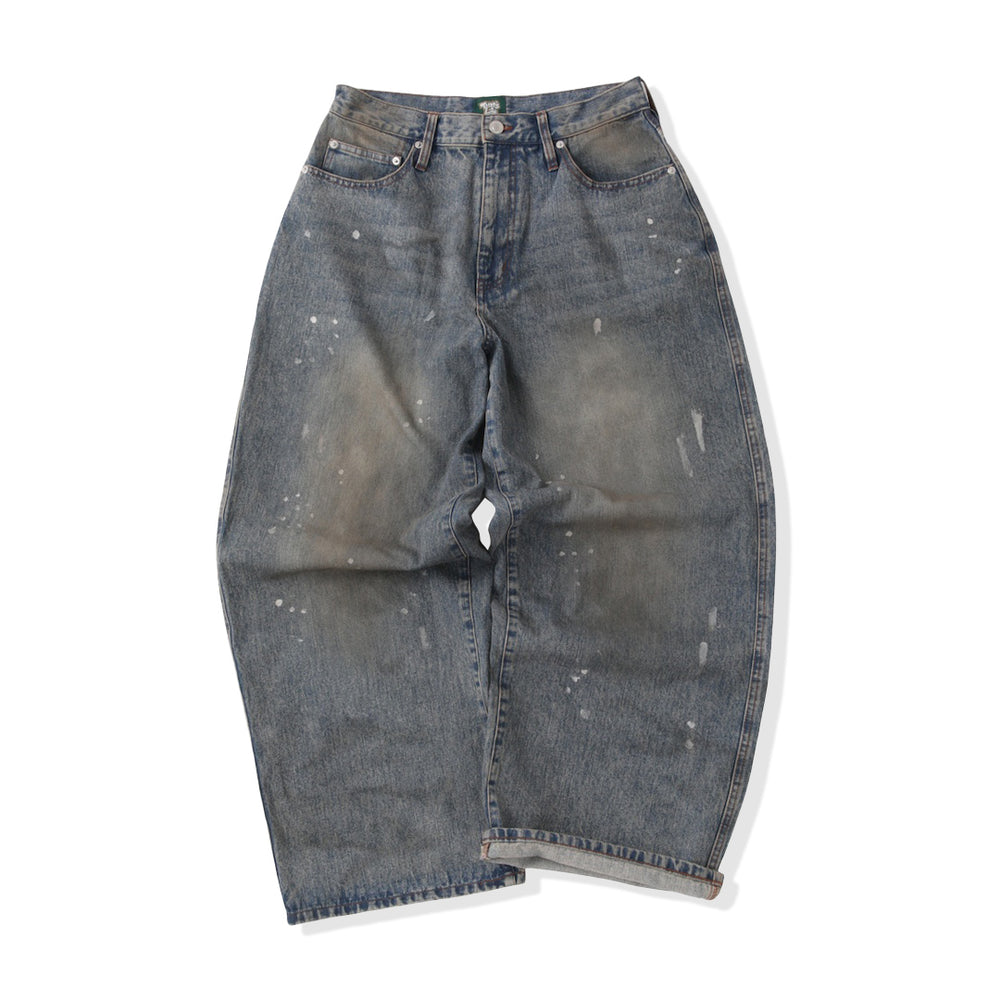 Barrel leg TS logo Damage denim pants