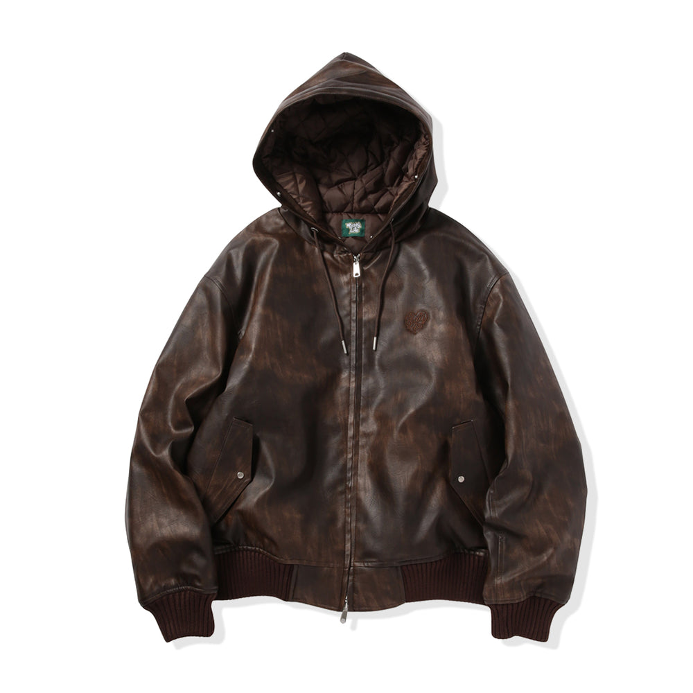 Faux Leather fur Heart logo hooded jacket free