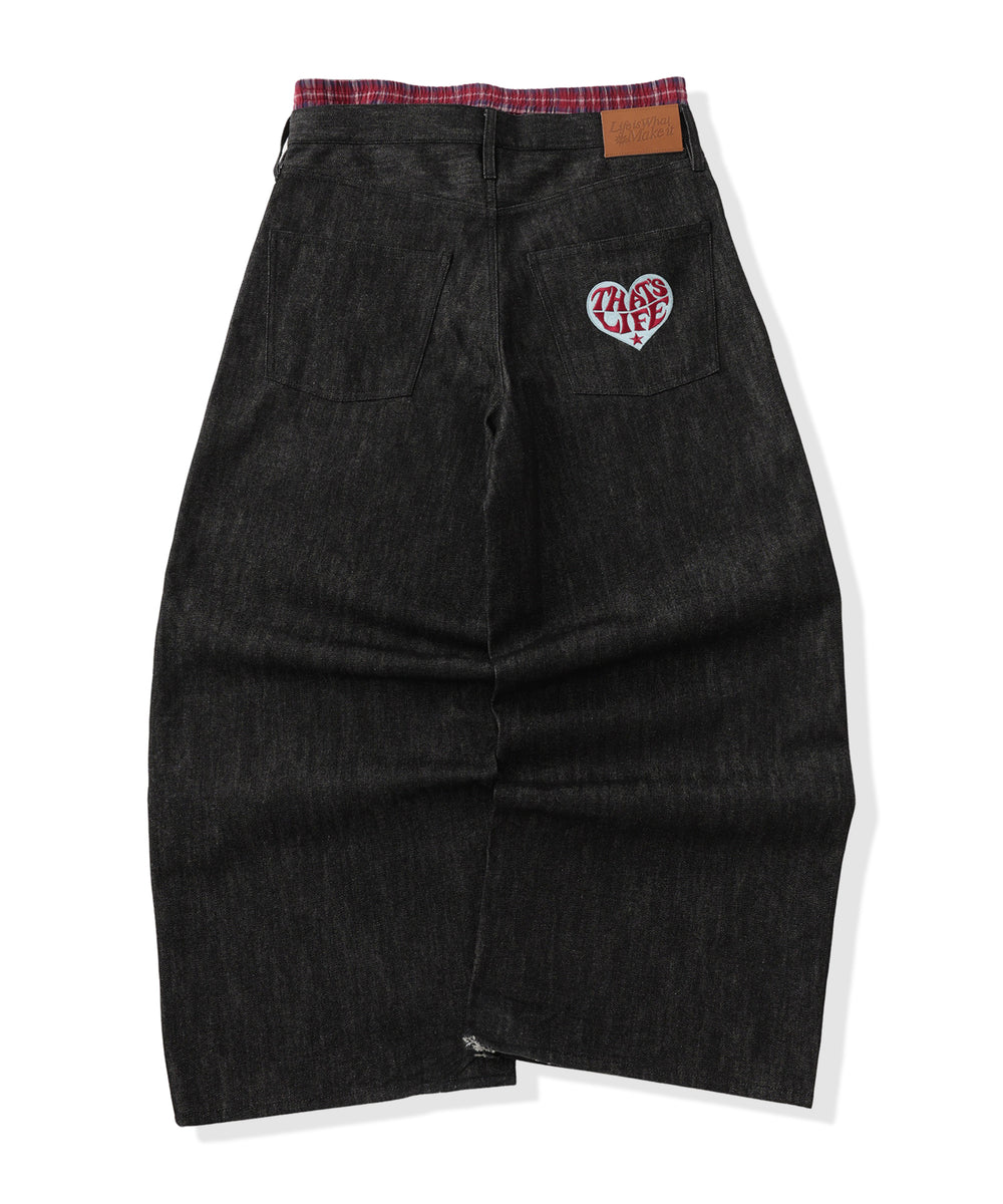 Check layered Rigid Baggy denim