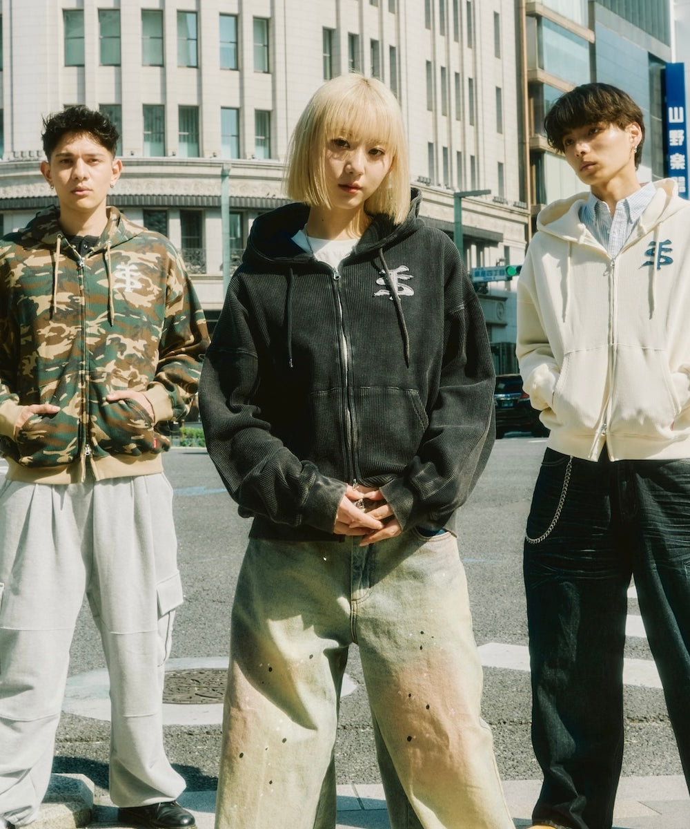 "TS" logo thermal zip hoodie