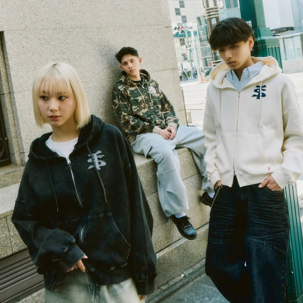 "TS" logo thermal zip hoodie