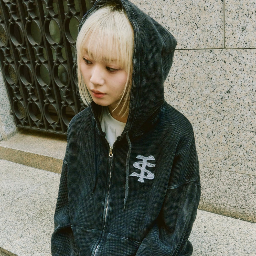 "TS" logo thermal zip hoodie