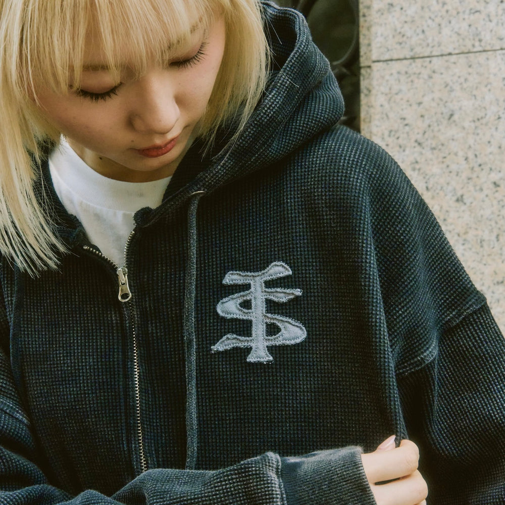 "TS" logo thermal zip hoodie