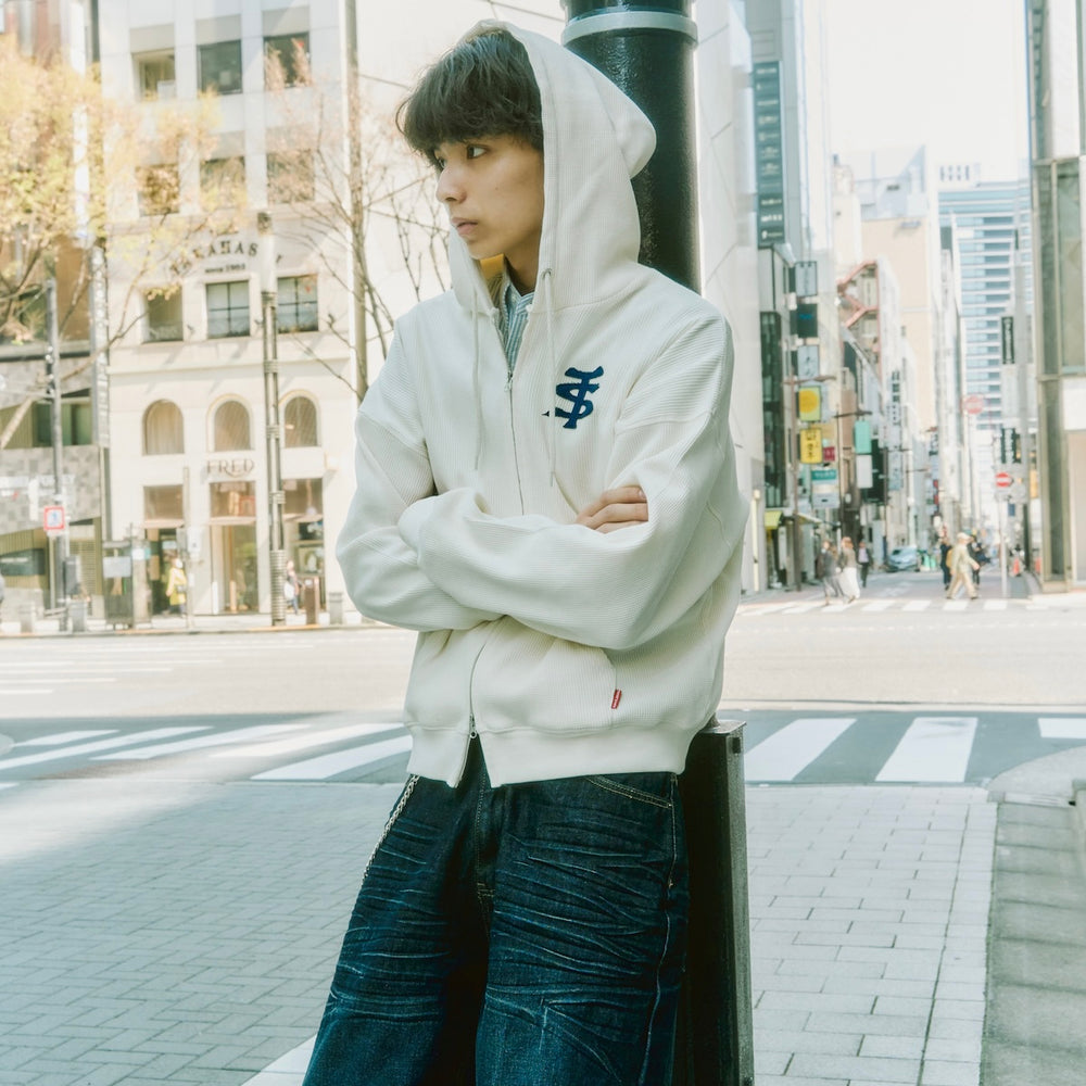 "TS" logo thermal zip hoodie
