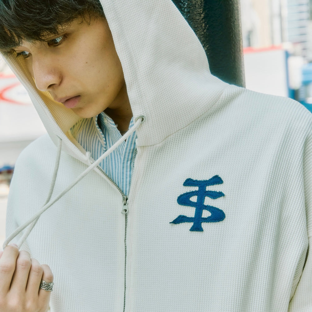 "TS" logo thermal zip hoodie