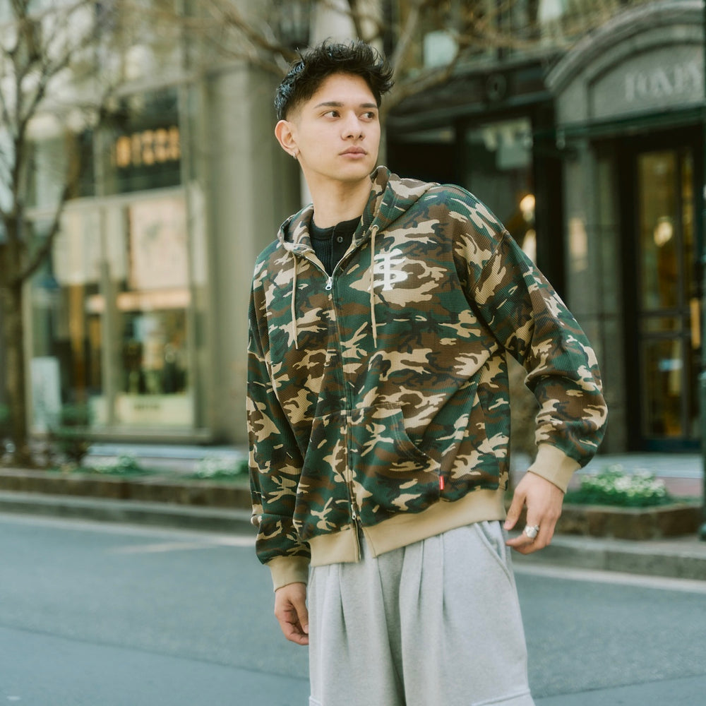 "TS" logo thermal zip hoodie