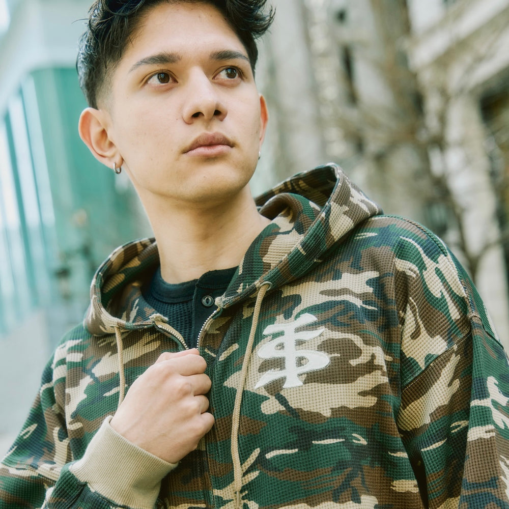 "TS" logo thermal zip hoodie