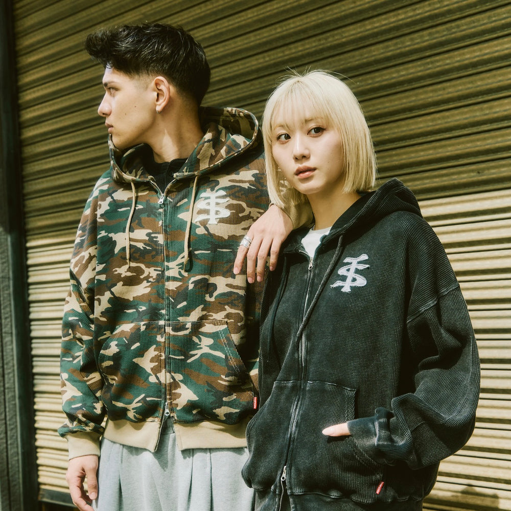 "TS" logo thermal zip hoodie
