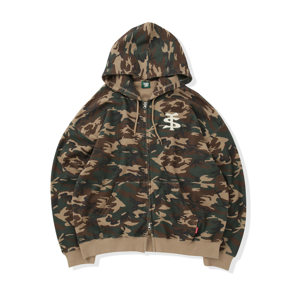 "TS" logo thermal zip hoodie