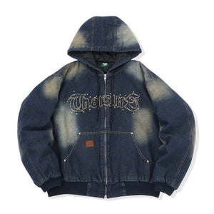 Vintage styles Front logo Denim zip hoodie