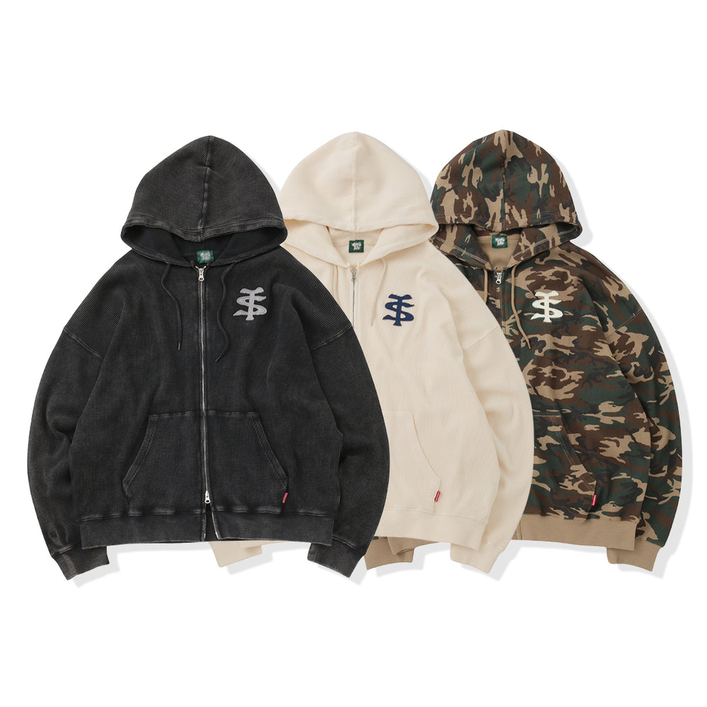 "TS" logo thermal zip hoodie
