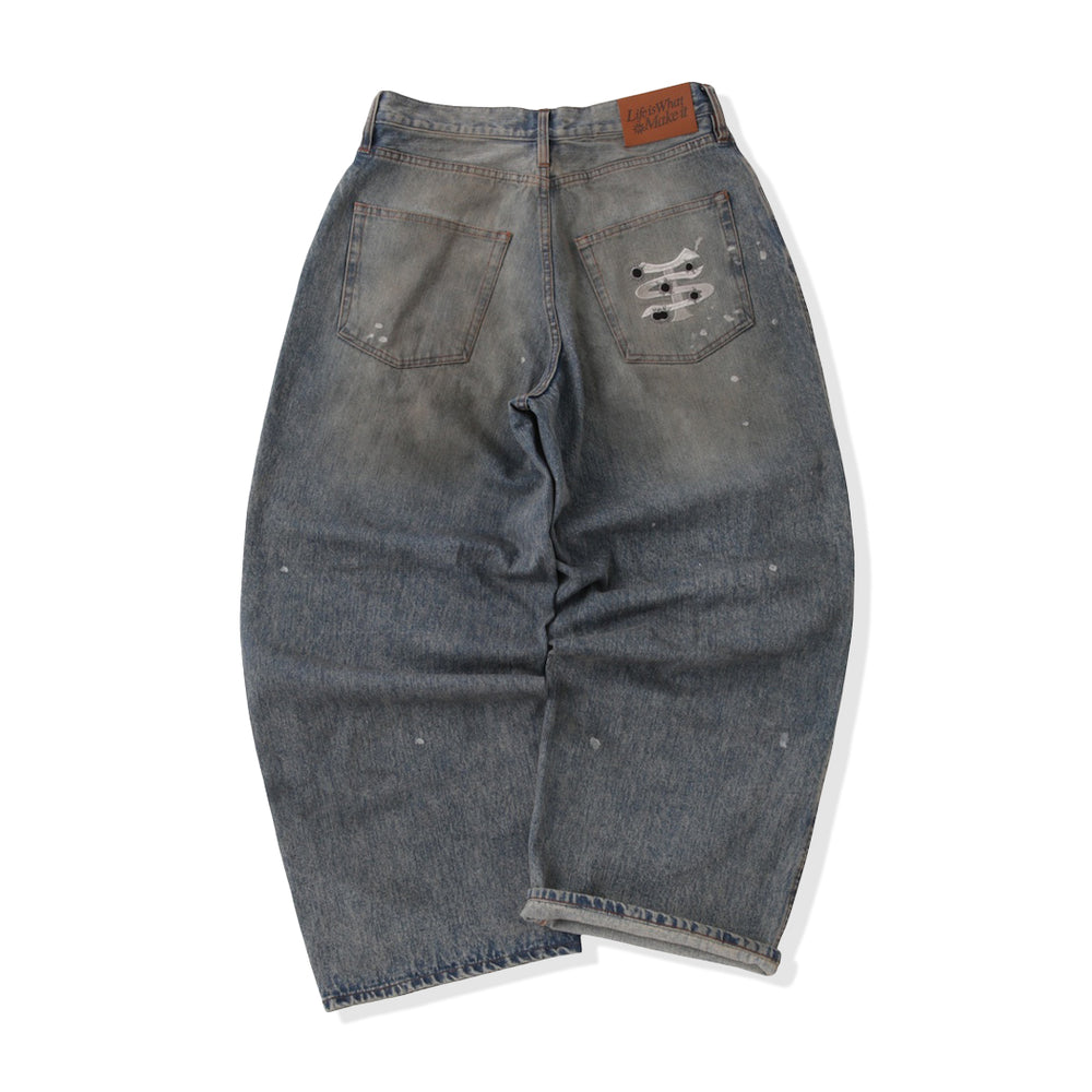 Barrel leg TS logo Damage denim pants