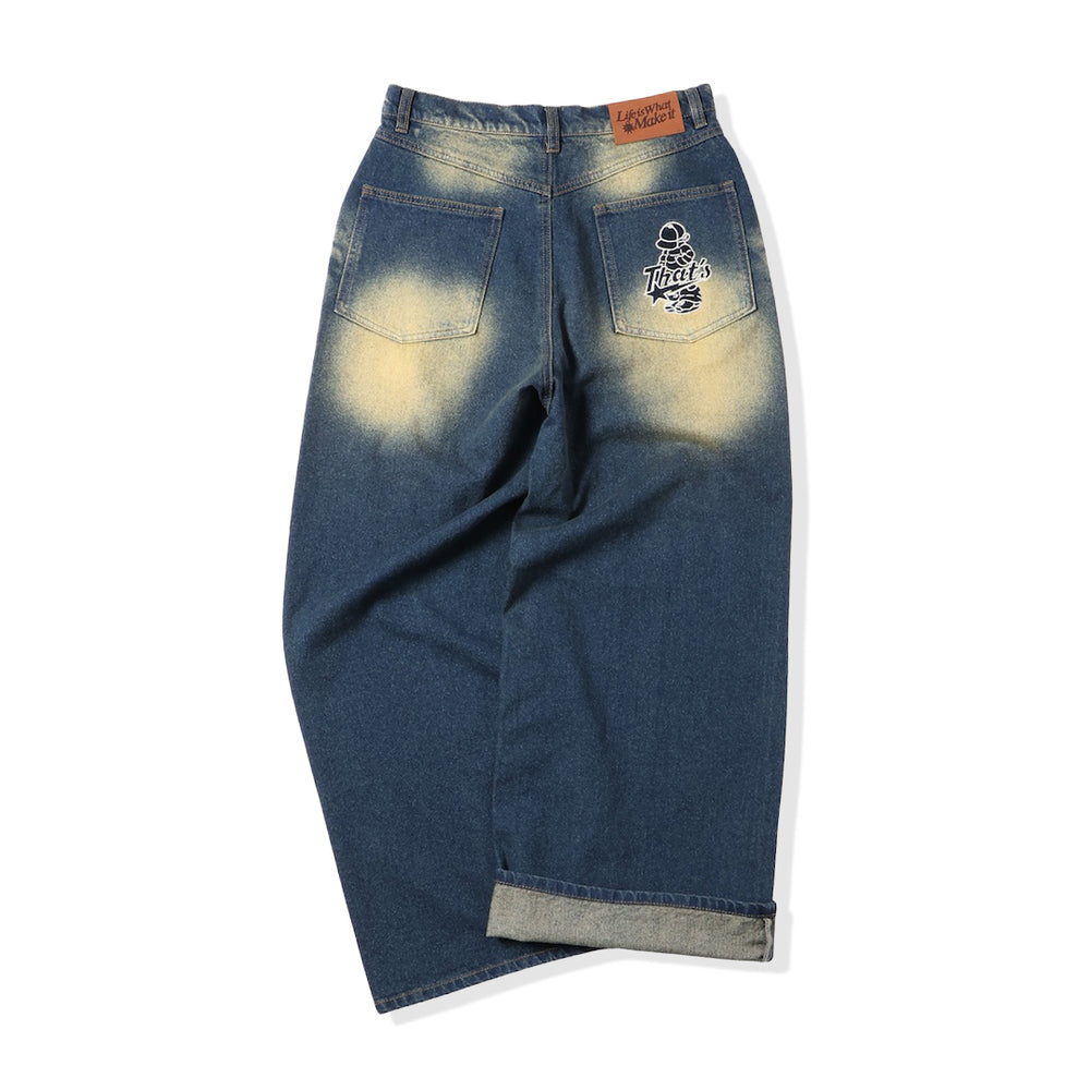 "CAP BOY" logo baggy denim pants