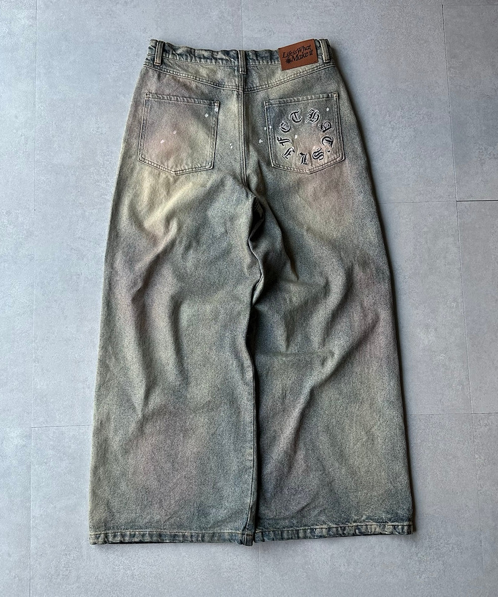 Circle paint logo Baggy denim pants