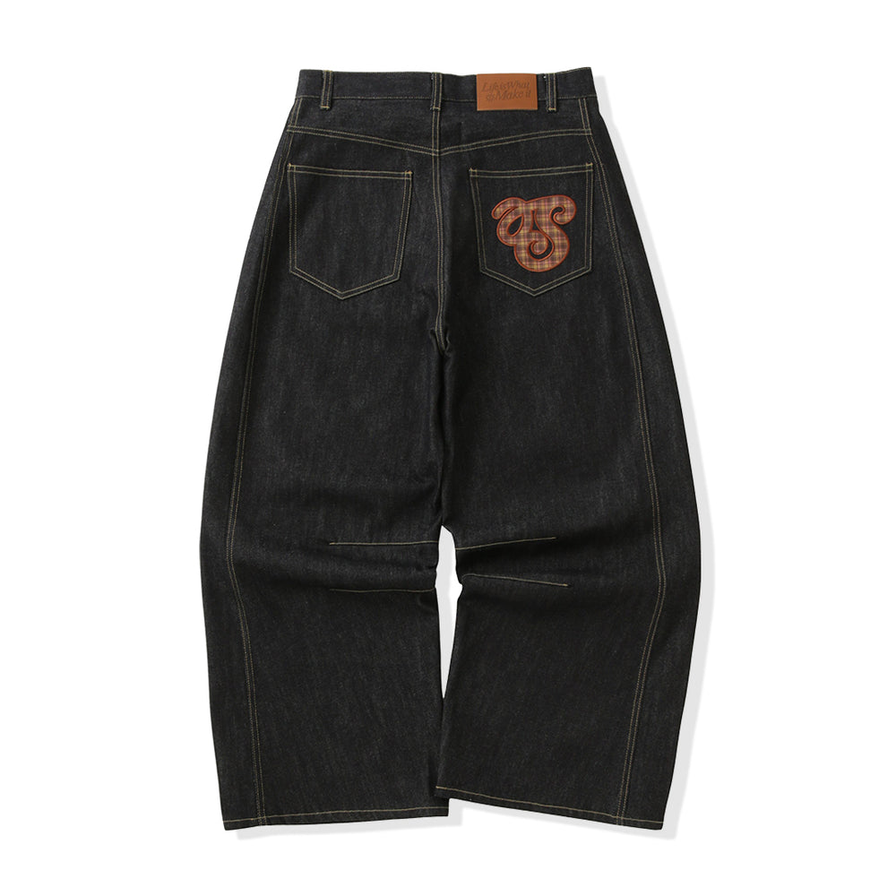 Checked TS logo Rigid Baggy Denim pants