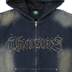 Vintage styles Front logo Denim zip hoodie