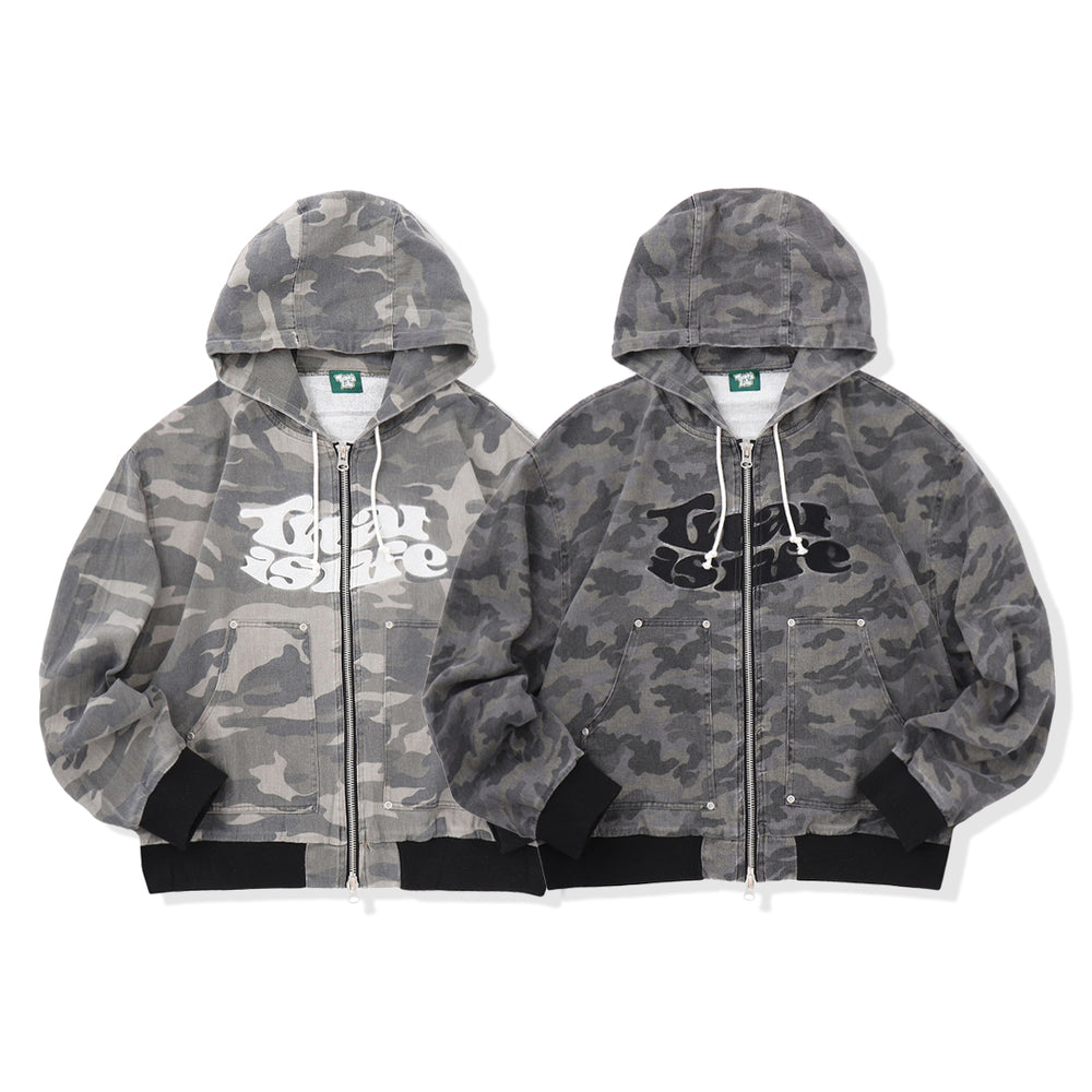 Front wave logo camo jacket