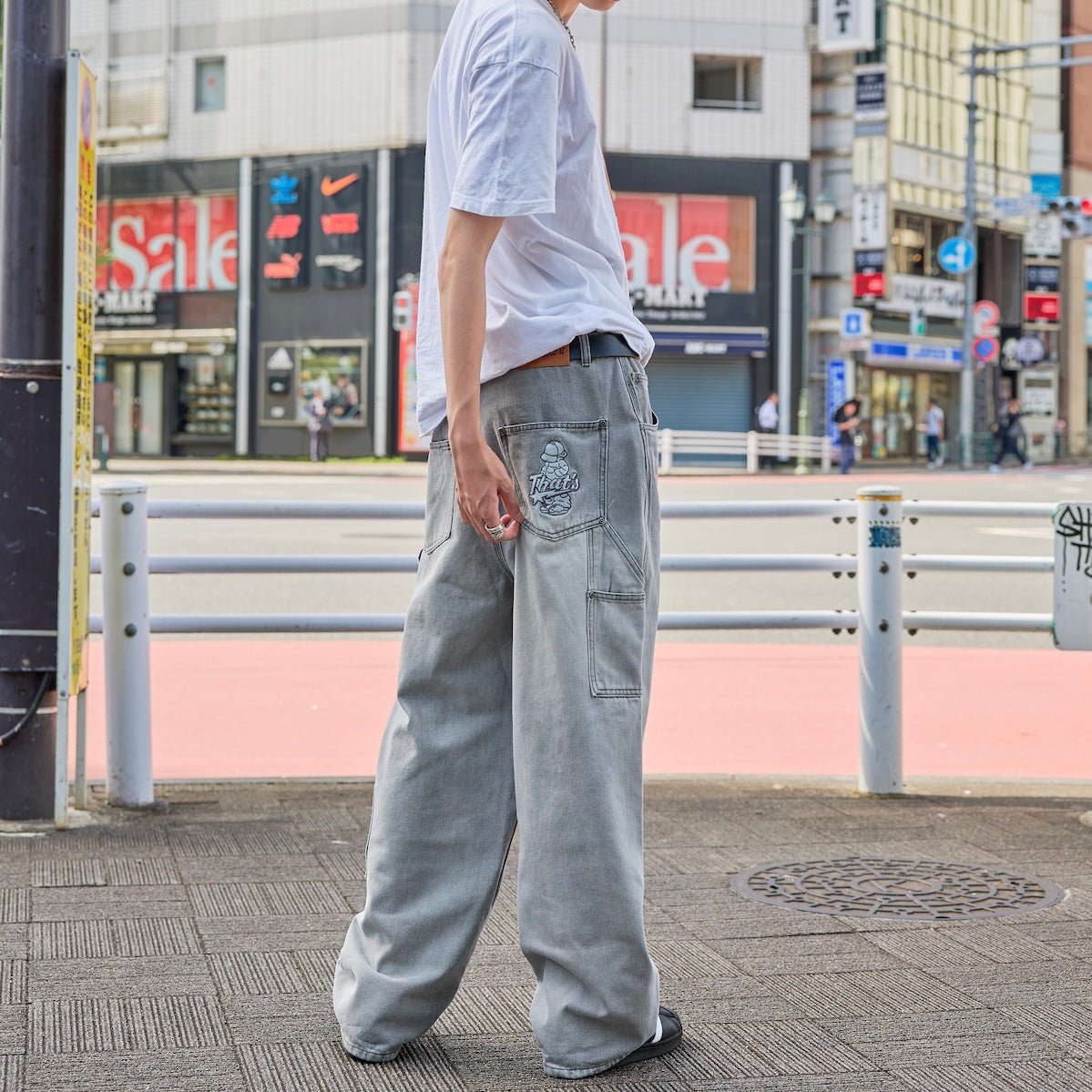 “CAP BOY” logo White Bleach Denim