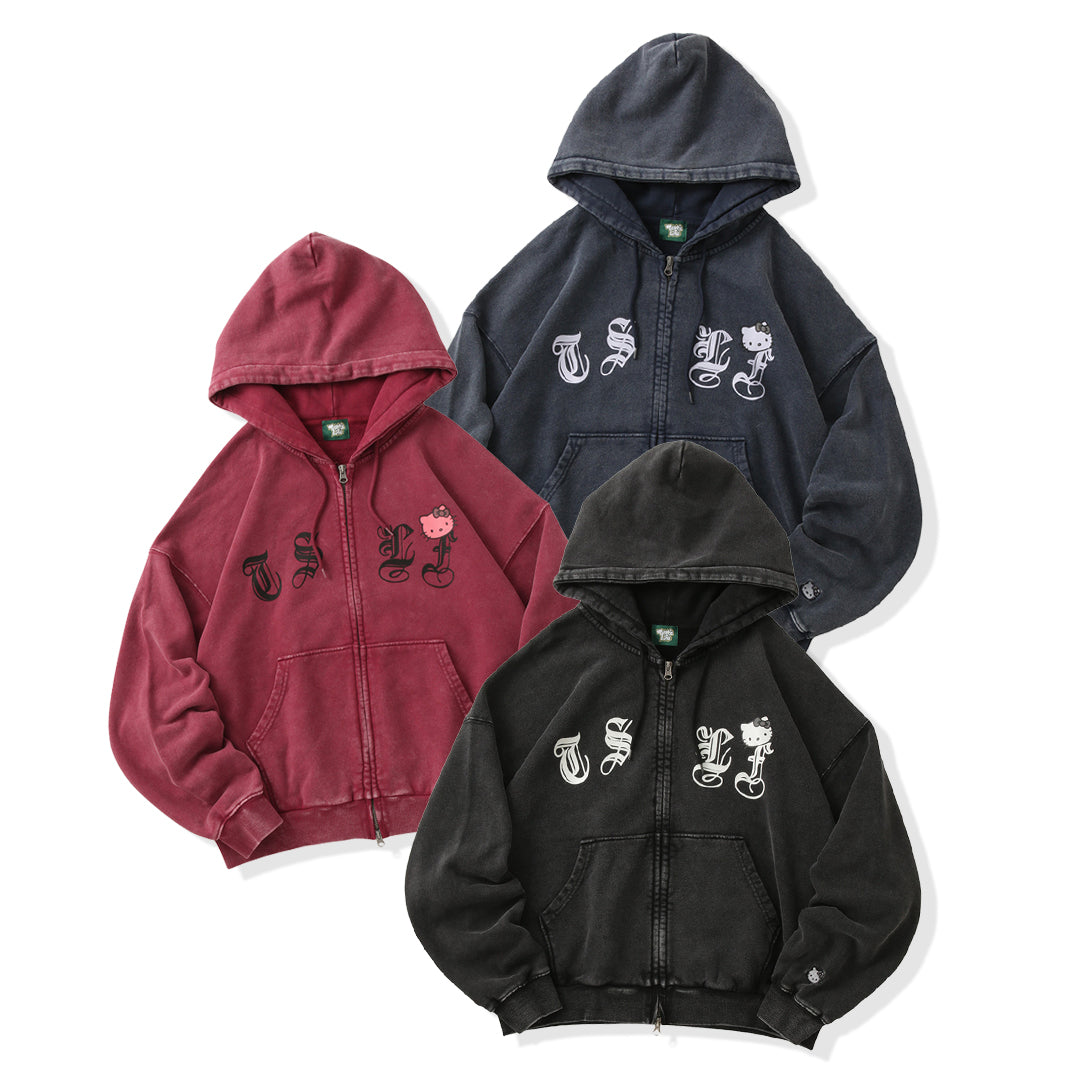 HELLO KITTY × Vintage styles TSLF logo zip hoodie free