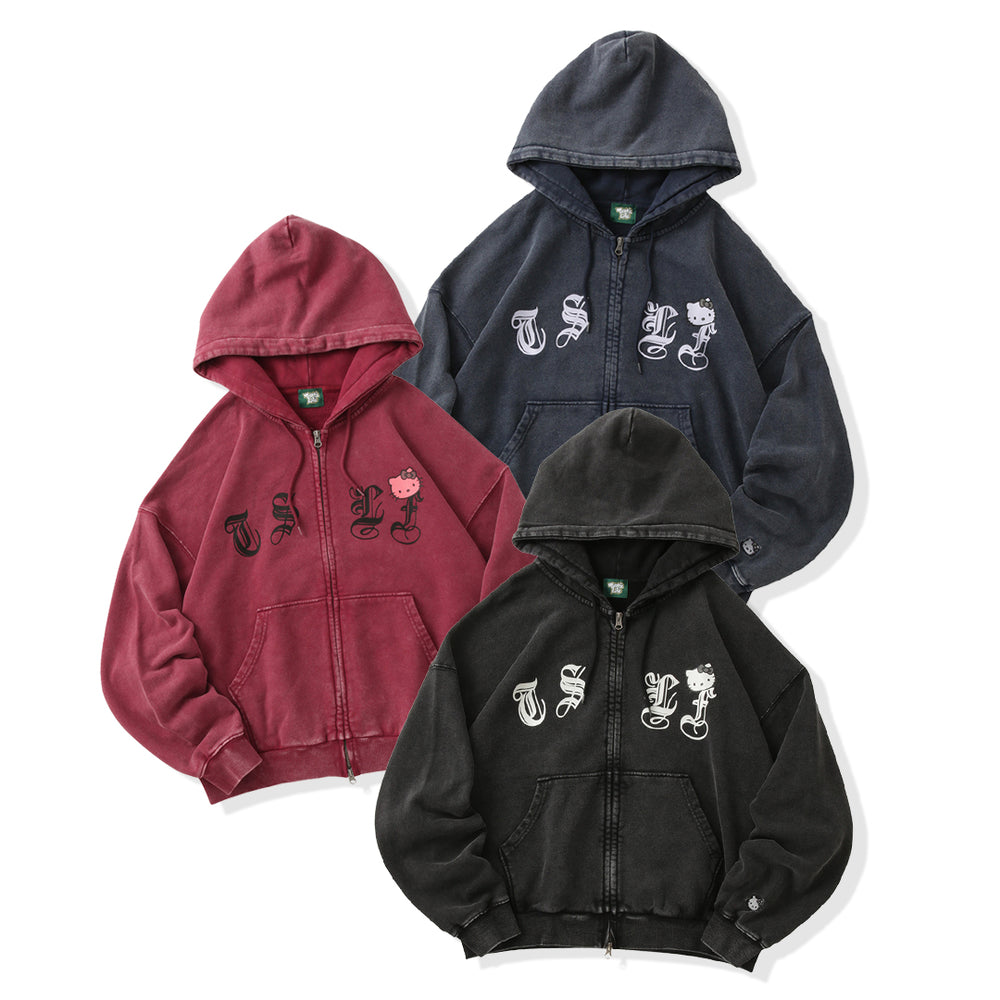 HELLO KITTY × Vintage styles TSLF logo zip hoodie free