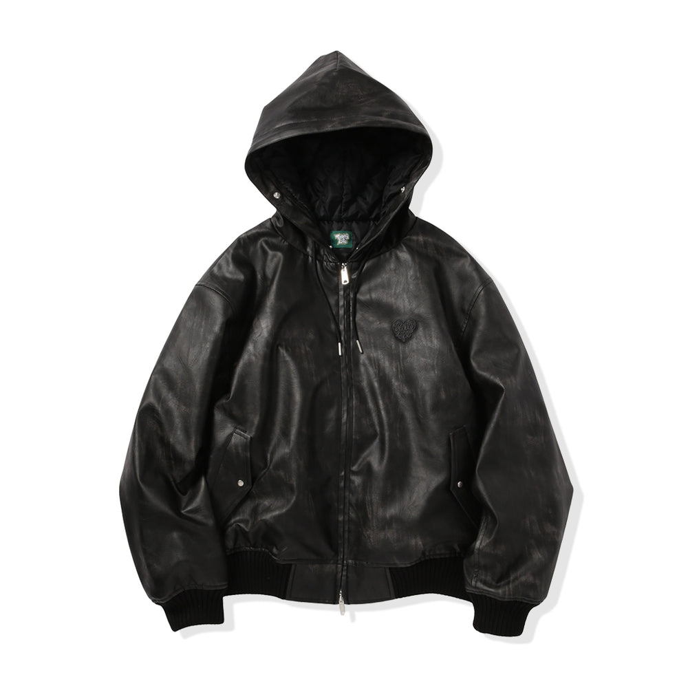 Faux Leather fur Heart logo hooded jacket free