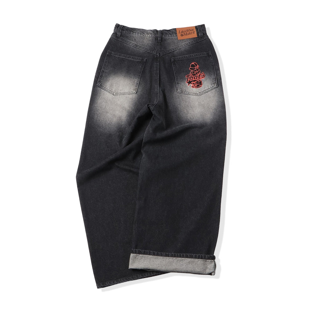 "CAP BOY" logo baggy denim pants