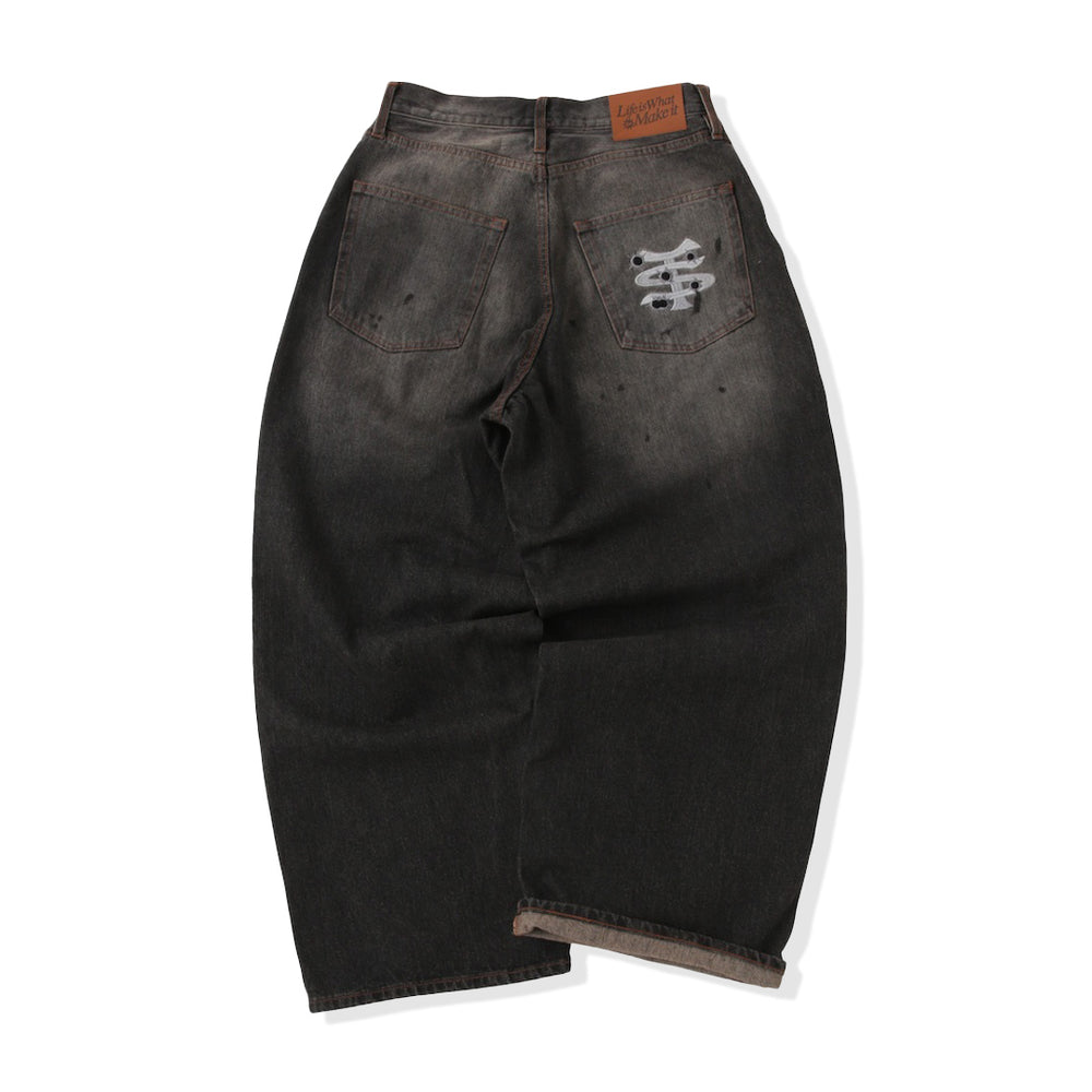 Barrel leg TS logo Damage denim pants