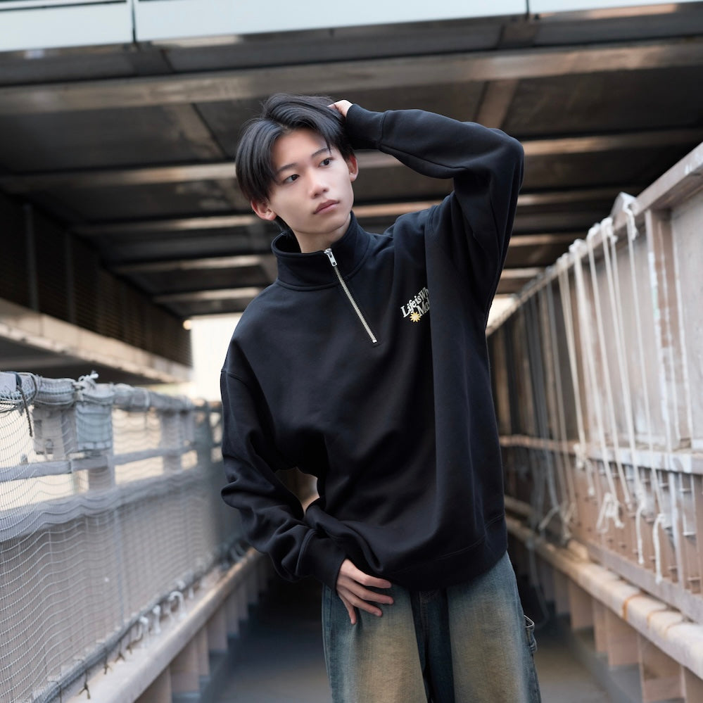 HEAVY WEIGHT “ANGEL” LOGO HALF ZIP SWEAT