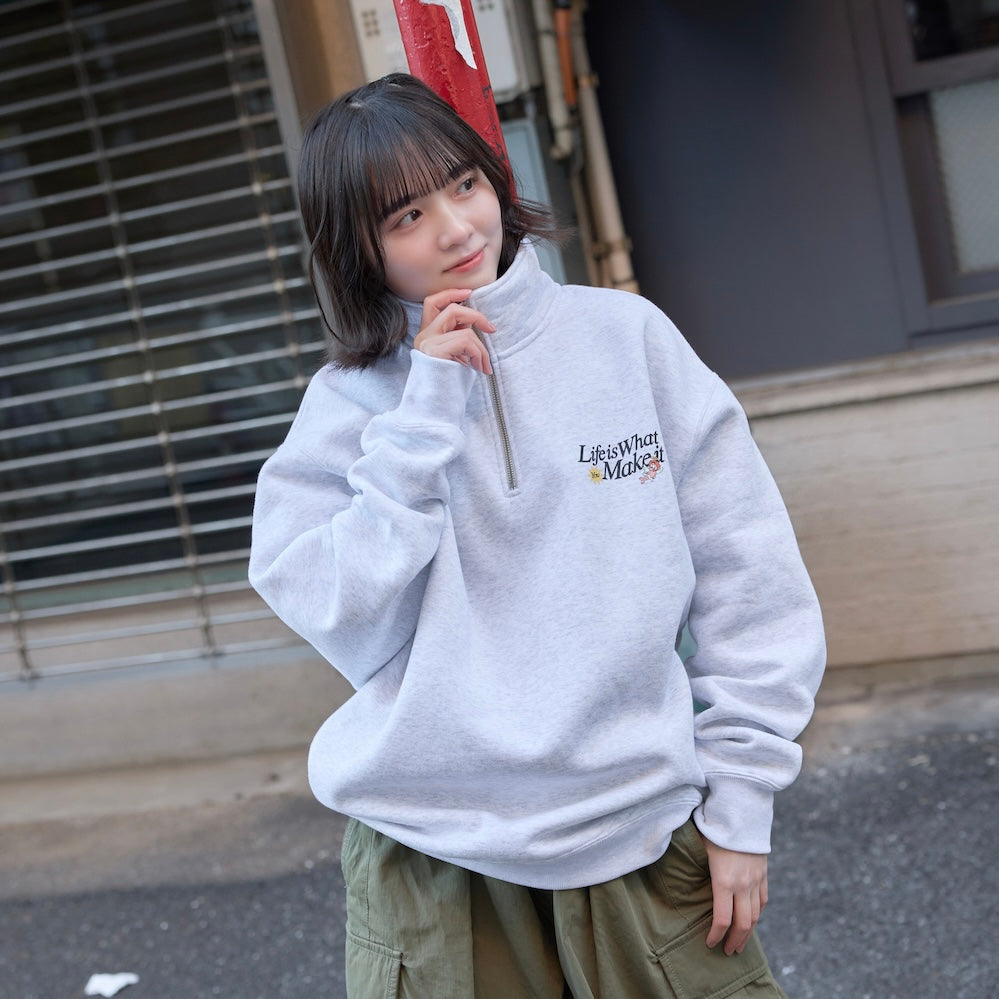 HEAVY WEIGHT “ANGEL” LOGO HALF ZIP SWEAT