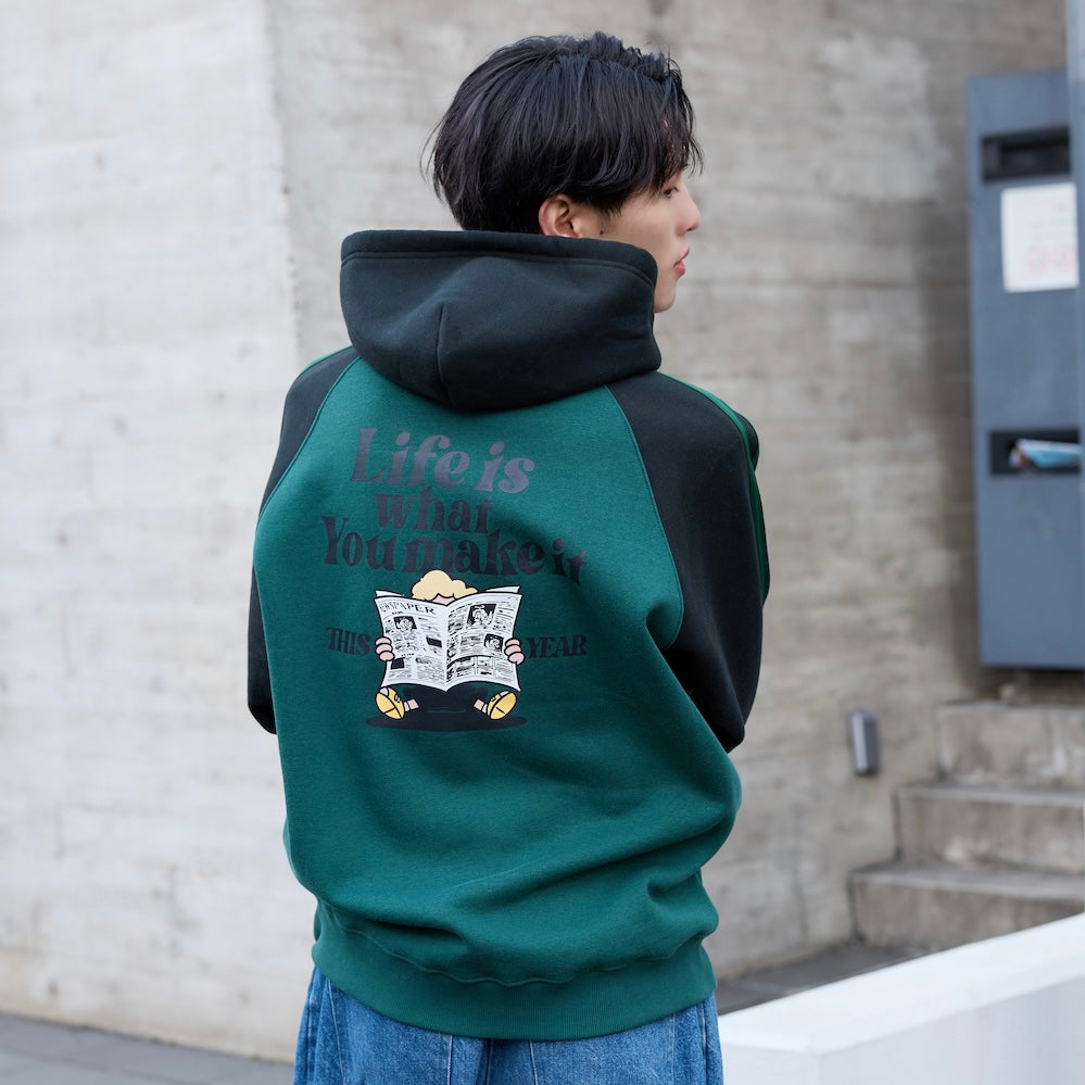 HEAVY WEIGHT “NEWS PAPER” LOGO RAGLAN HOODIE 
