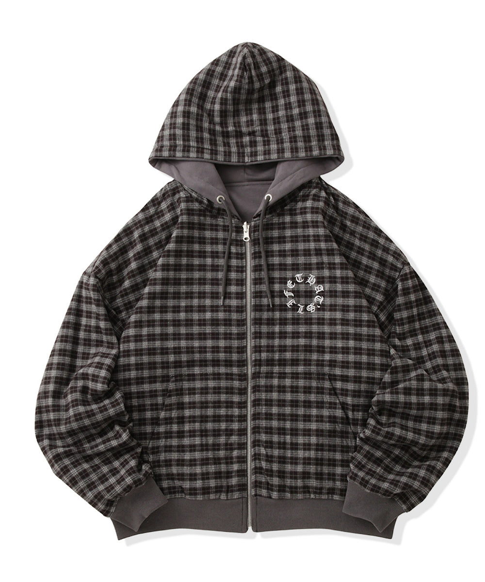 Circle logo Reversible Checked zip hoodie