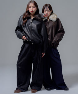 Leather fur Heart logo jacket – That's life online store