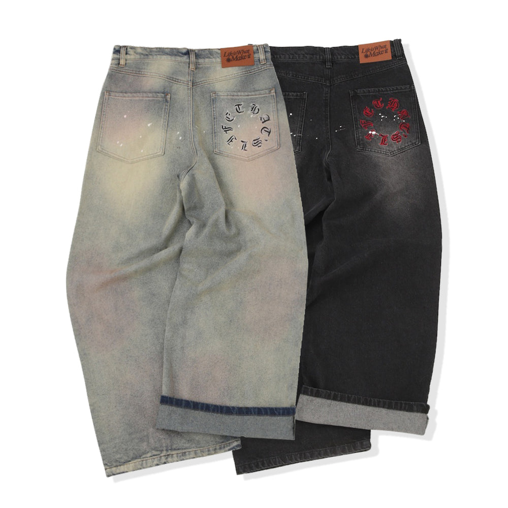 Circle paint logo baggy denim pants free