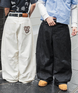 Checked TS logo Rigid Baggy Denim pants – That's life online store