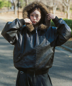 Faux Leather fur Heart logo hooded jacket – That's life online store