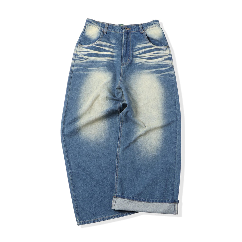 "CAP BOY" logo baggy denim pants