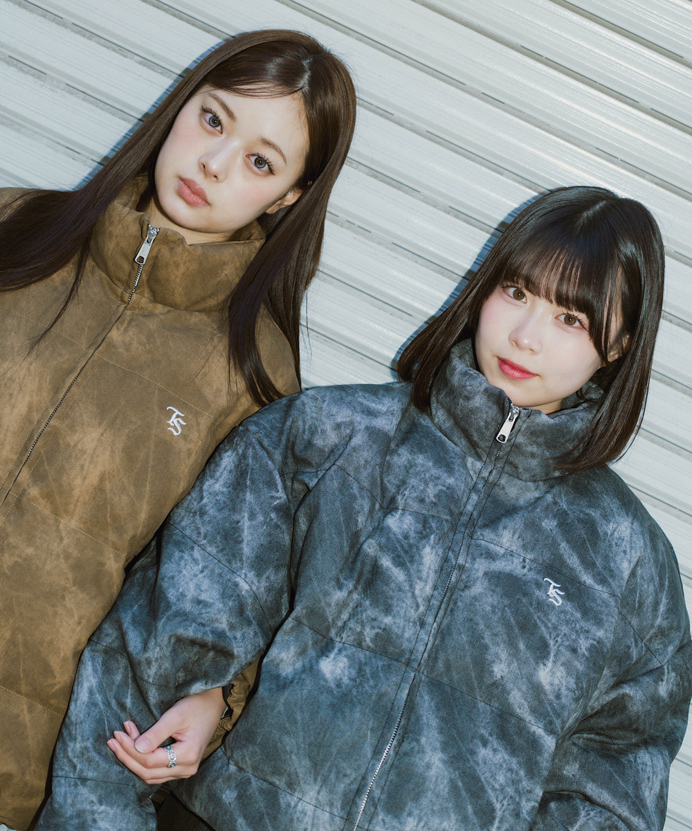 Faux Leather TS logo Washed Puffer Jackets