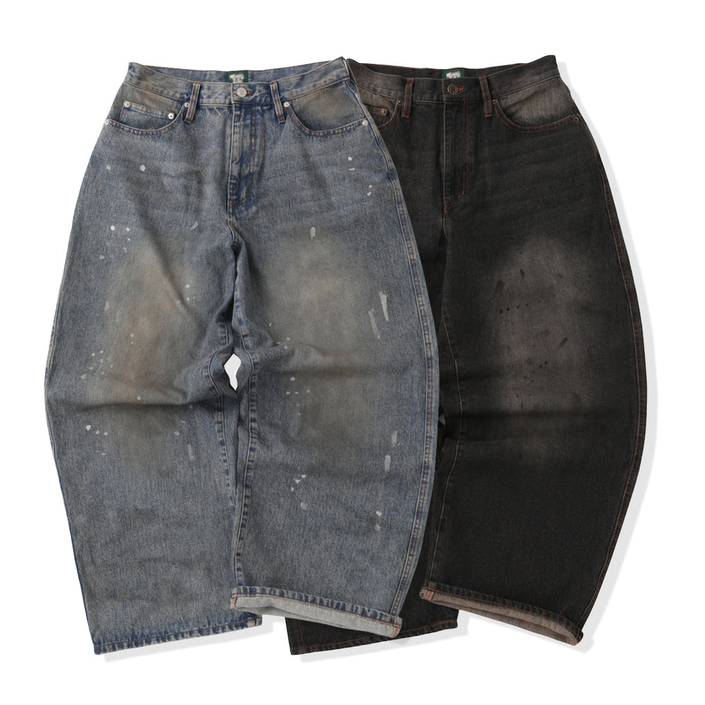 Barrel leg TS logo Damage denim pants