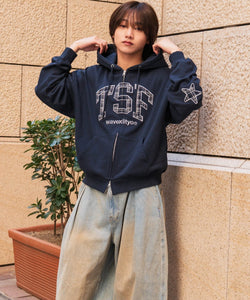 TSF logo Front Checked zip hoodie – That's life online store